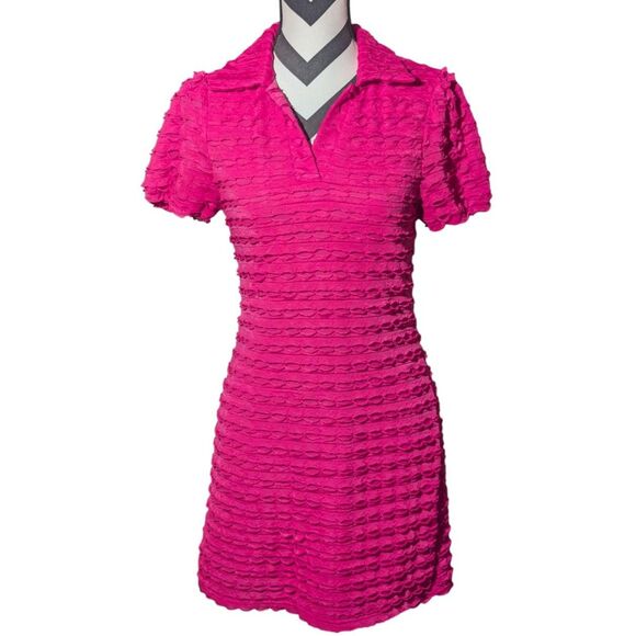 Ces Femme M Hot Pink Textured Y2K Mini Dress - Picture 1 of 5